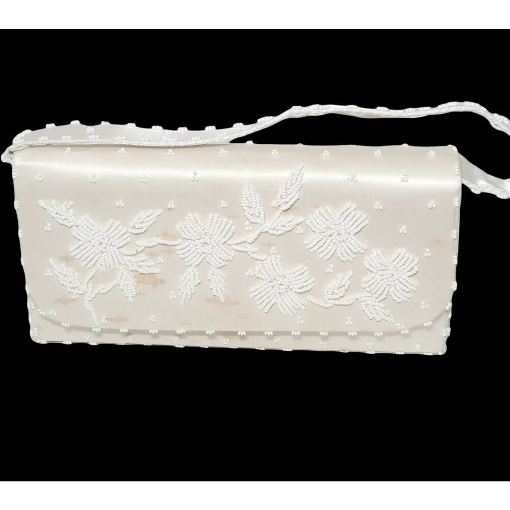 VINTAGE EMSON IVORY BEADED CLUTCH PURSE WITH HANDLE MADE ON HONG KONG READ - Picture 6 of 10
